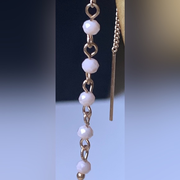 Long Pink Faucet Beaded Gold Plated Chain Threader Earrings Women’s Jewelry - Picture 4 of 6